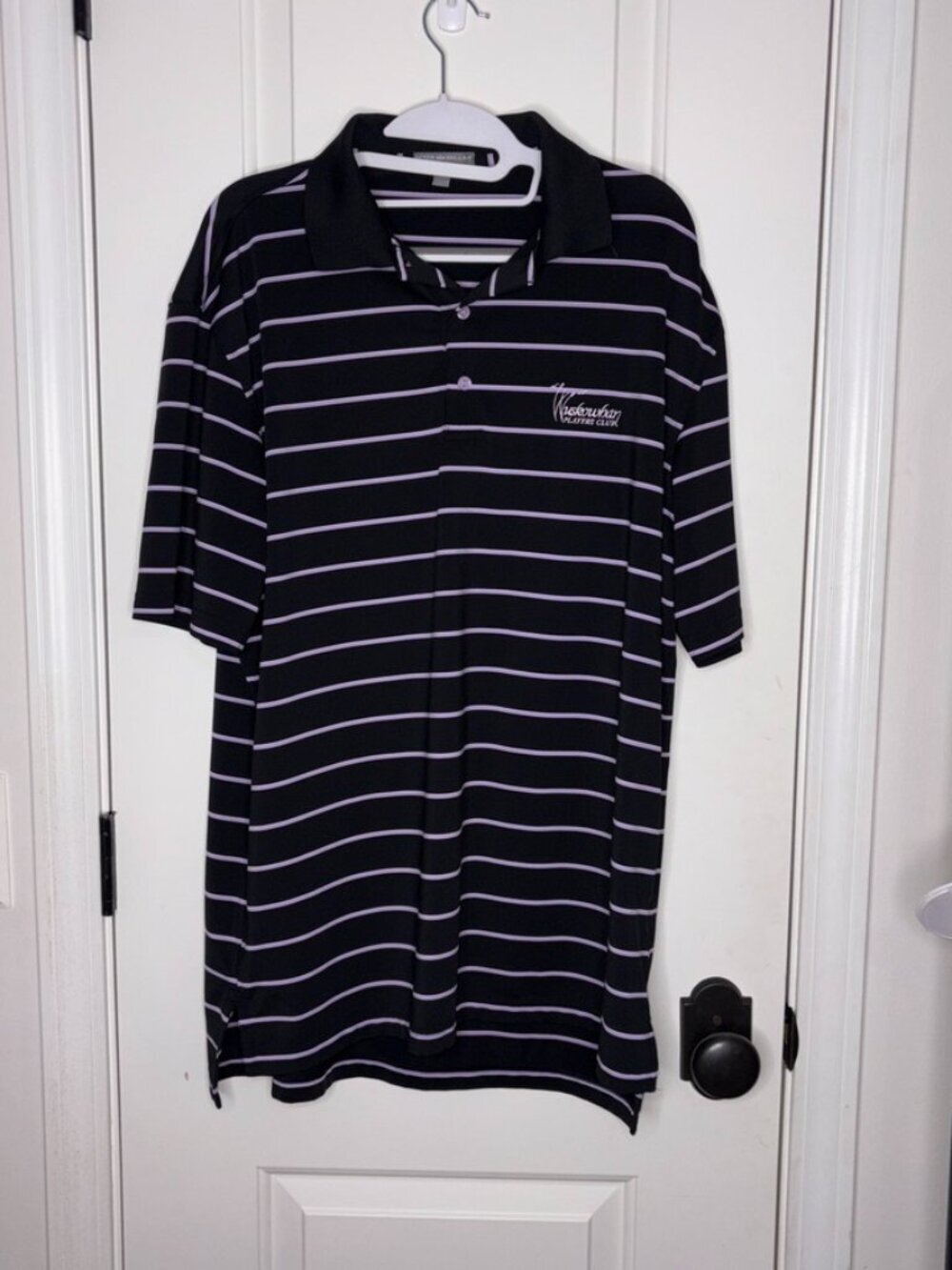 Peter Millar Short Sleeve Summer Comfort Polo Black with Lavender Stripes M